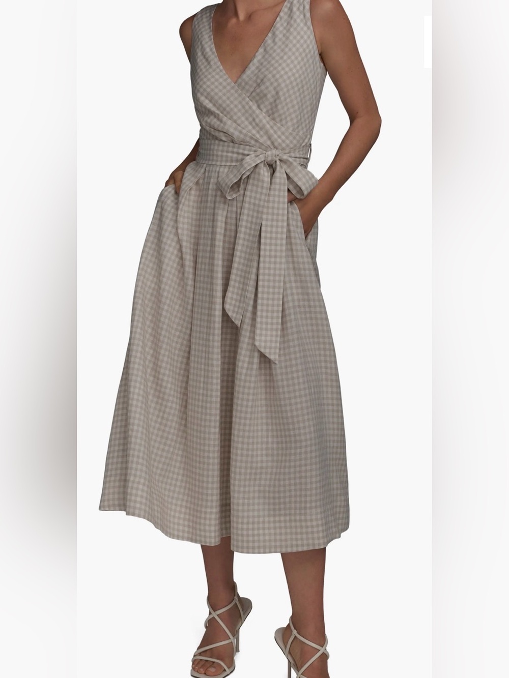 New Donna Karan Beige linen Wrap Midi Skirt size 4